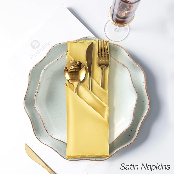 P Pothuiny 24 Pcs Gold Satin Napkins 17 x 17 Inch, Satin Cloth Napkins | Square - Image 5