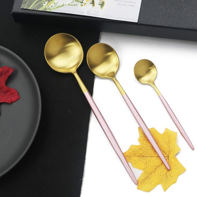 JASHII Luxury 18/10 Pink Handle Flatware Gold Silverware Set 304 Stainless - Image 4