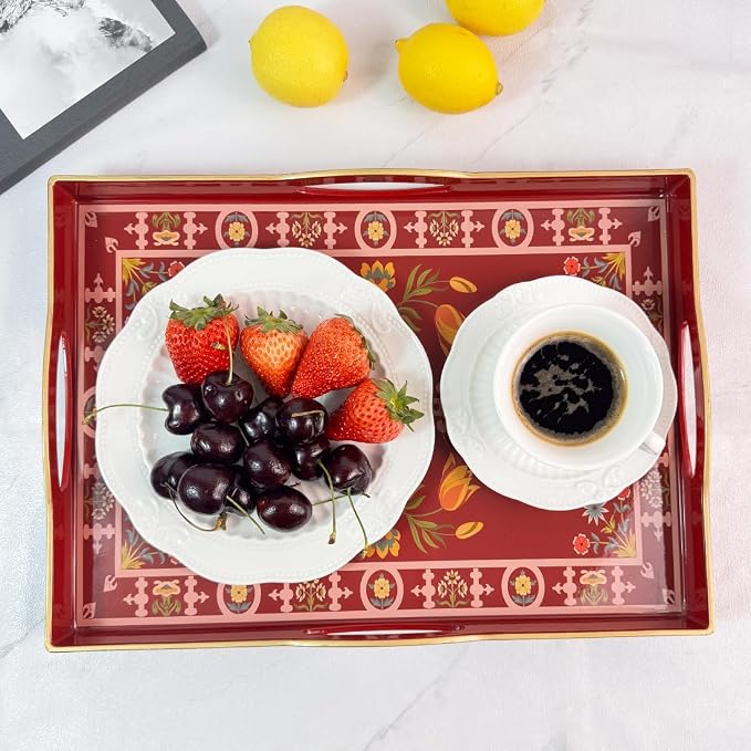 Boho Red Decorative Tray, Serving Tray - Image 2