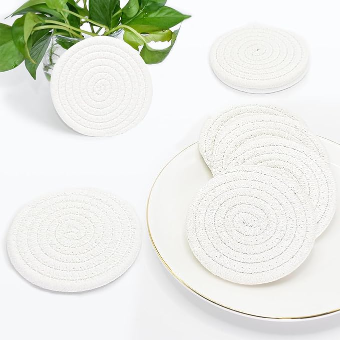 ABenkle Drink Coasters with Holder Set of 10, Cotton Woven Absorbent Coasters - Image 6