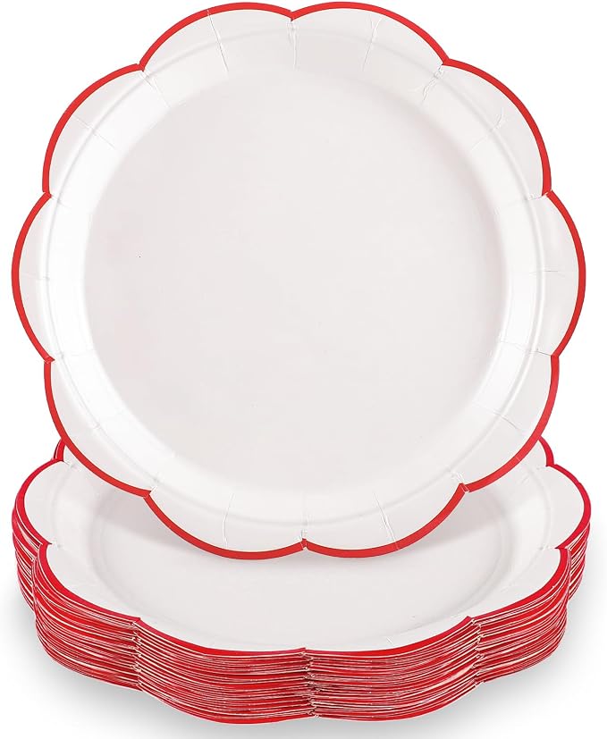 NatNarr 30 Pcs Red and White Paper Plates 9 Inch White Plates by NatNarr