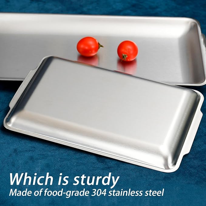 3Pcs 304 Stainless Steel Food Serving Tray, 12.6" Rectangular Serving Platters - Image 7