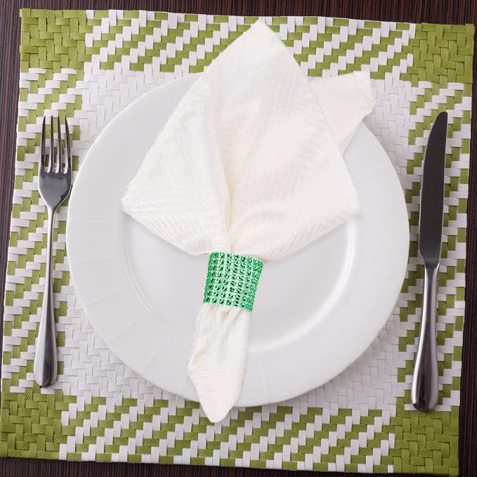 Green Napkin Rings Bulk Set of 150pcs, Wedding Rhinestone Crystal Diamond - Image 4