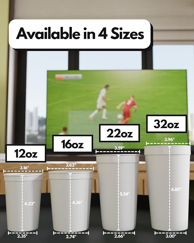 PartyPrints 100 Pack 22 oz Clear Reusable Blank Plastic Cups, Colored Plastic - Image 4