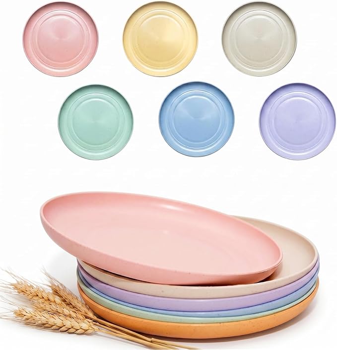 6 PACK 6 Inches Lightweight Mini Wheat Straw Plates Reusable Plate Set by SHECIPIN