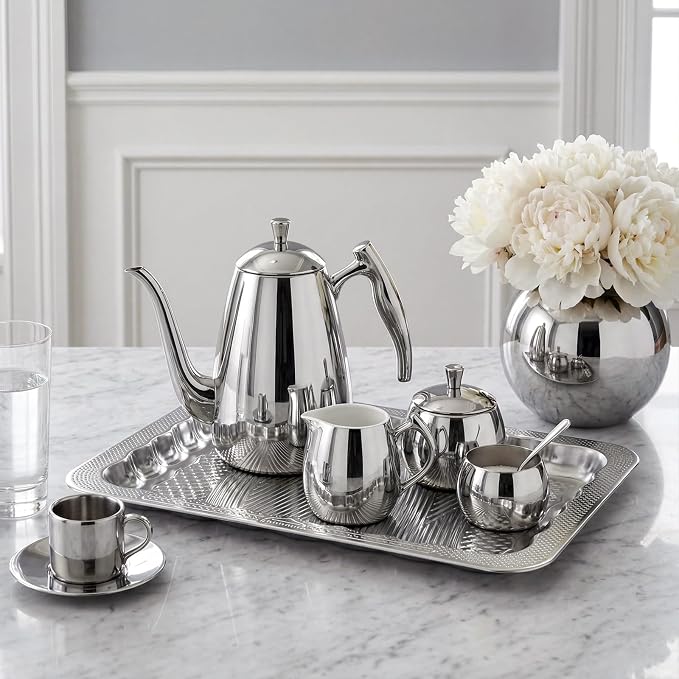 4 Pack 17.5" x 13.6" Large Silver Serving Trays - Image 4