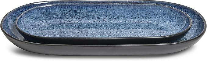 SANGO Resona Blue Serving Platters Set of 2, 14/12 Inch Stoneware Serving Dishes - Image 5