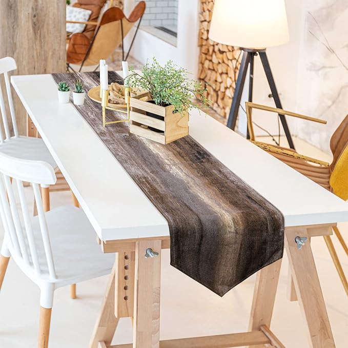 Brown Grey Table Runner, Abstract Modern Art Burlap Table Runners - Image 3