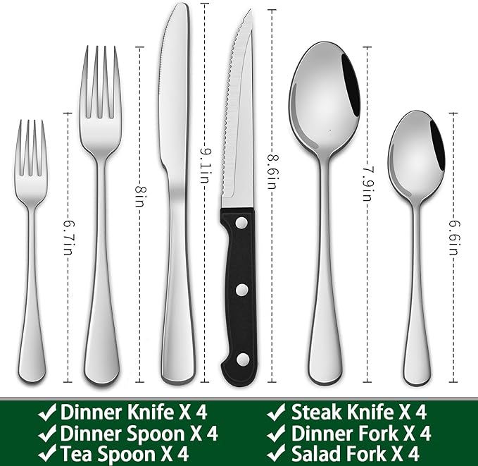 24-Piece Silverware Set with Steak Knives, Flatware Set Service - Image 2