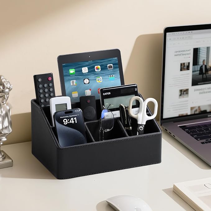 PU Leather Desk Organizer, Remote Control Holder, Office Desk Accessories - Image 3