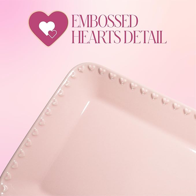 Paris Hilton Rectangle Ceramic Stoneware Serving Platter Tray, Embossed Hearts - Image 5