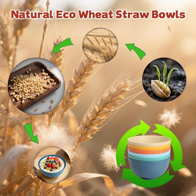 Wheat Straw Camping Bowls Sets of 6, Unbreakable 26oz Lightweight Bowls Sets - Image 6