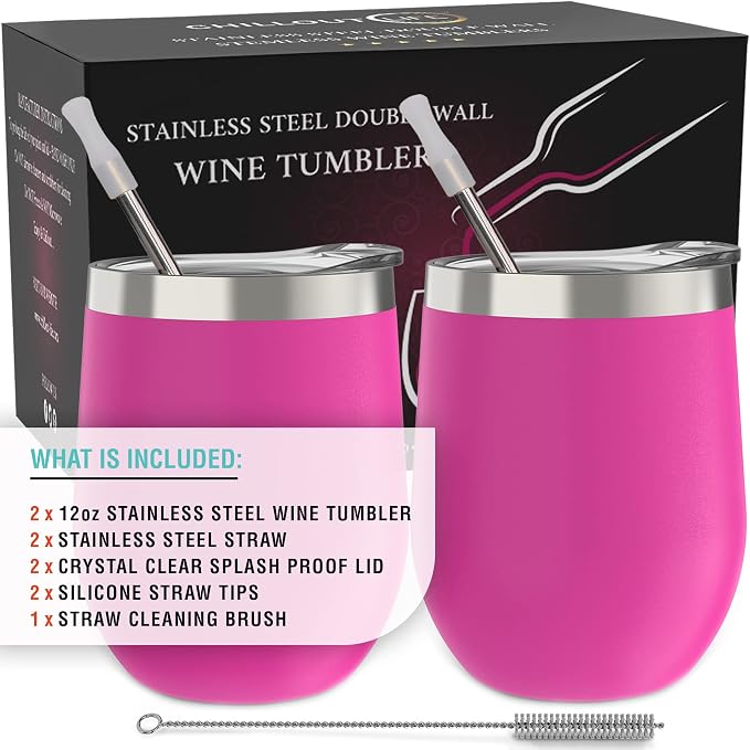 CHILLOUT LIFE 12 oz Stainless Steel Wine Tumblers 2 Pack - Image 4