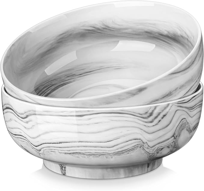 MALACASA Large Serving Bowls, 114 OZ Ceramic Salad Bowls Set of 2 | Marble Grey by MALACASA