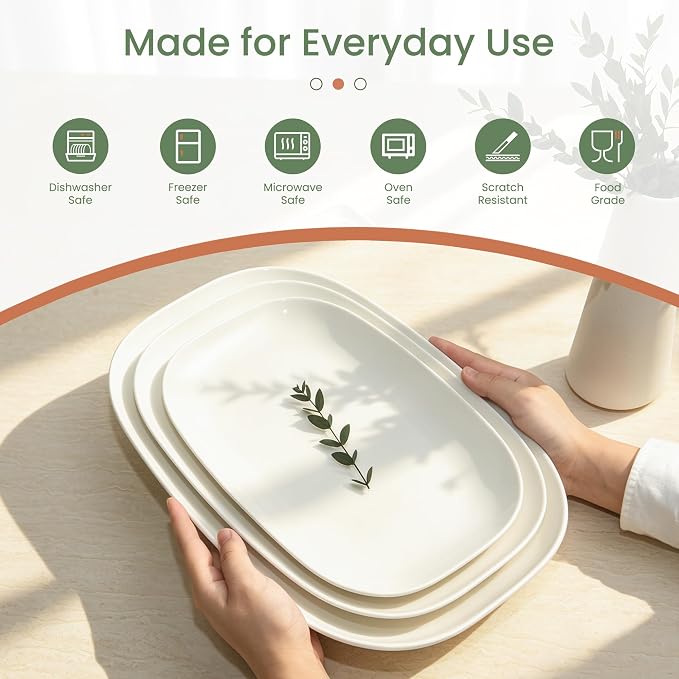 Kassel Ceramic Serving Platter Set White Porcelain Serveware - Image 3