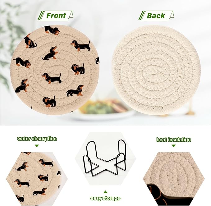 YETTASBIN Cute Dachshund Dog 6 Pcs Drink Coasters - Image 4