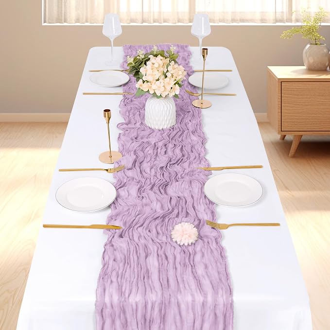 3 Pack Lavender Cheesecloth Table Runner, 17 x 108 inch, Semi Sheer Boho Cheese - Image 2