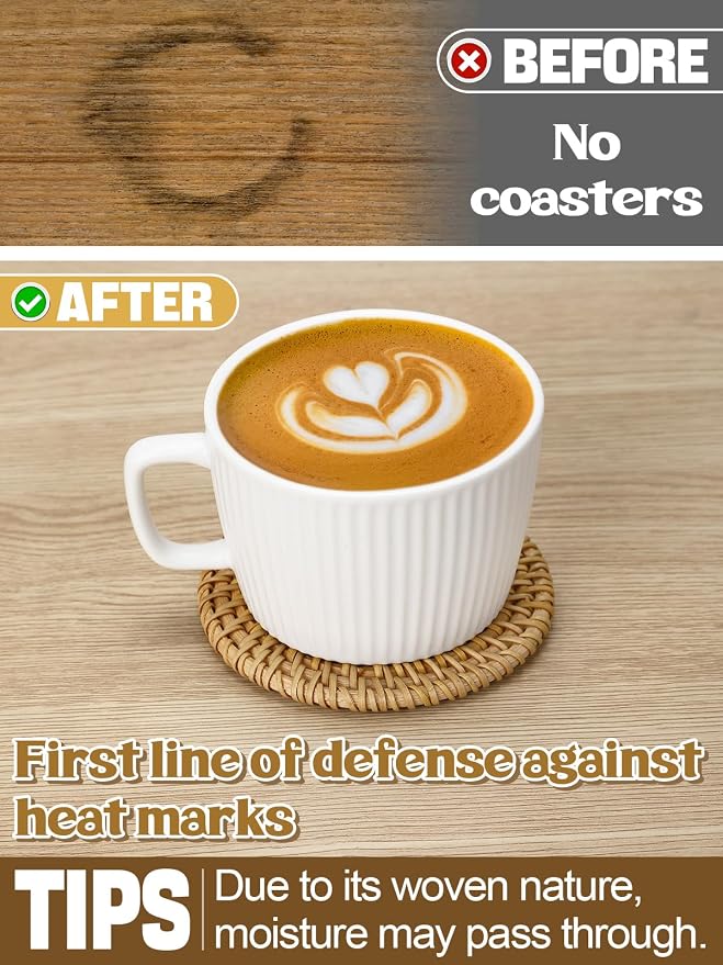 4Pcs Handmade Natural Rattan Coasters Set - Image 5
