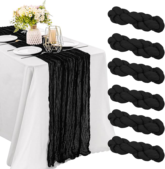 6 Pieces Black 10FT Cheesecloth Table Runner Boho Gauze Fabric Table Runner by JALANCY