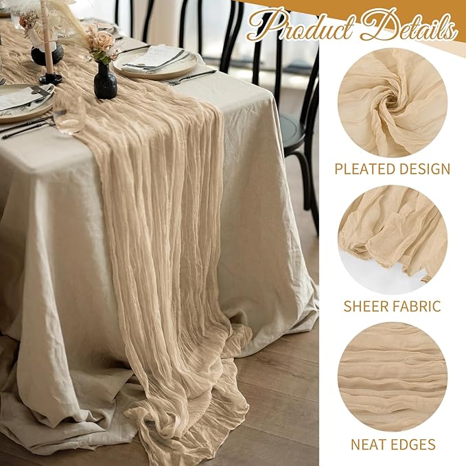 10 Pack Beige Cheesecloth Table Runner 17x108 Inch Boho Gauze Cheese Cloth - Image 2