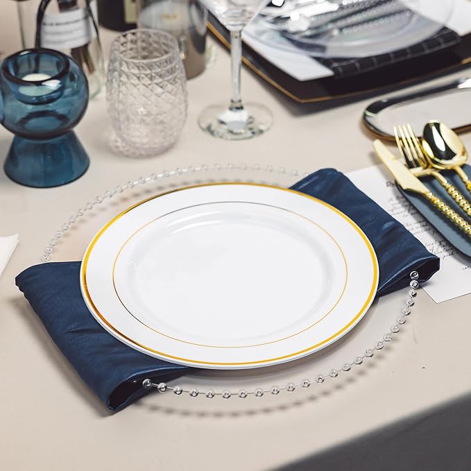 100PCS White & Gold Plastic Plates Disposable, 10.25" Heavy Duty Plates | - Image 5
