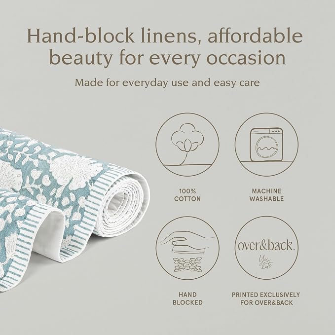 Over&Back 18x90 Hand-Blocked Printed Cotton Table Runner - Image 2