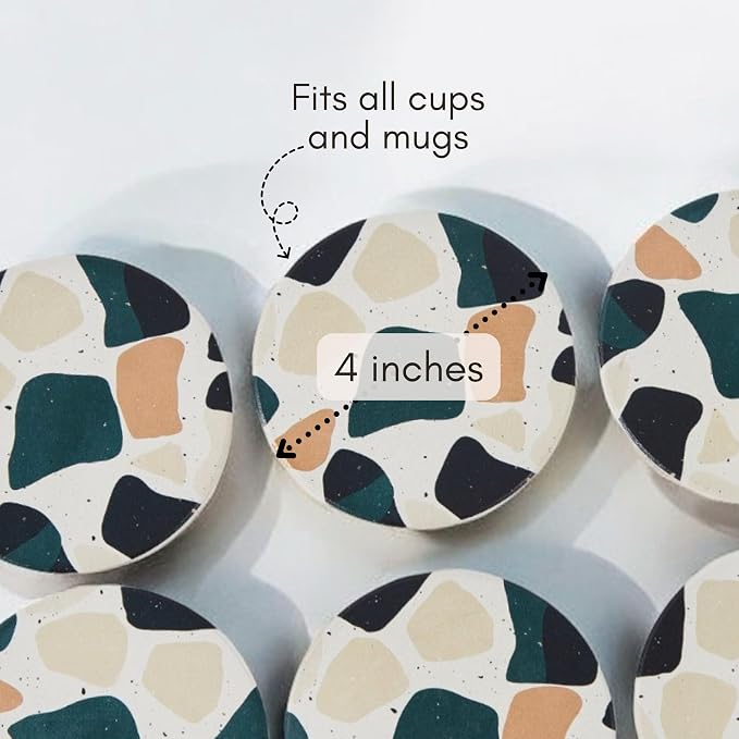 Terrazzo Coasters Set of 6, Colorful Boho Absorbent Ceramic Coasters | Speckled - Image 3
