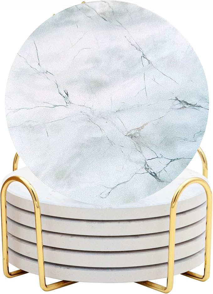 Ceramic Marble Coasters Set of 6, Absorbent Drink Coasters by ilohaus