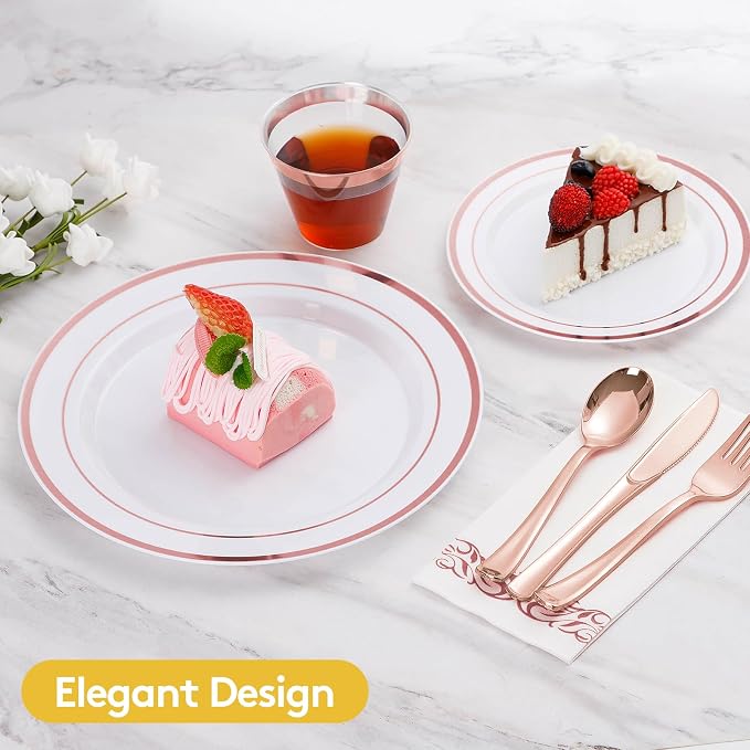 175 Pcs Rose Gold Disposable Party Dinnerware Sets - Image 3
