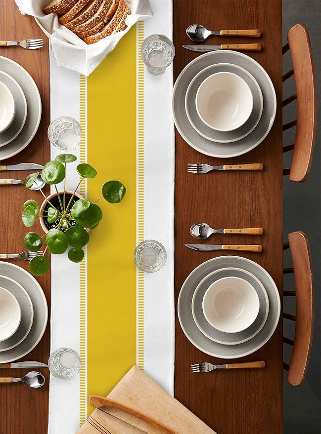 Yellow Table Runners 36 inches Long, Modern Stripes Table Runner Farmhouse - Image 2