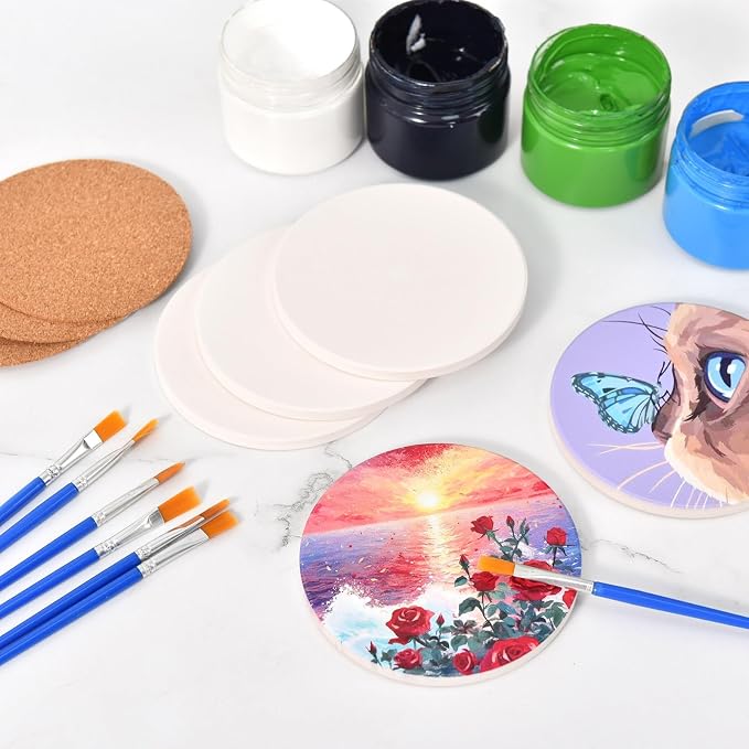 24 Pcs Round Ceramic Tiles for Crafts 4x4 White Ceramic Coasters for Crafts - Image 2