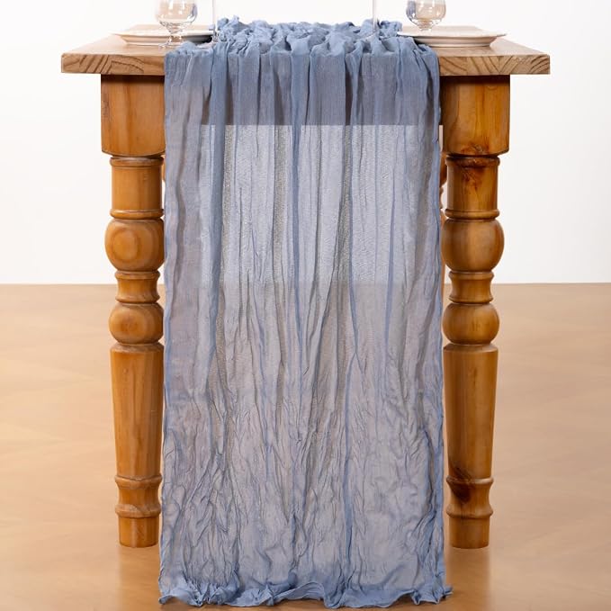 DeZerlor Dusty Blue Cheesecloth Table Runners 4 Pack Summer Boho Runners | - Image 4