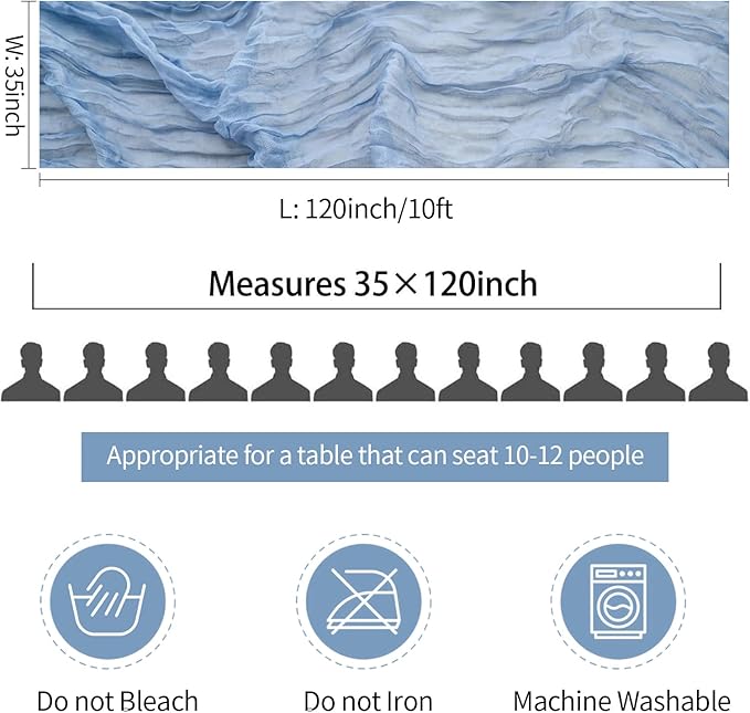 BLUETOP Dusty Blue Cheesecloth Table Runner 35x120 Inch, Semi Sheer Boho Gauze - Image 6