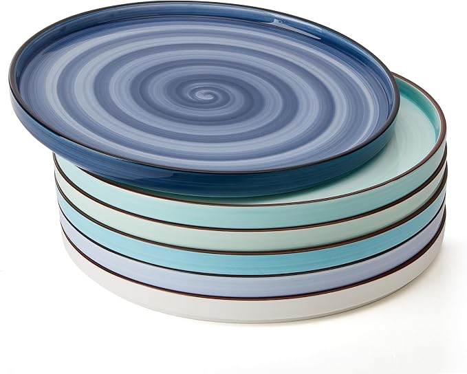 Sweese 10.5 Inch Porcelain Dinner Plates Set of 6, Gradient High Edge Dish Set by Sweese