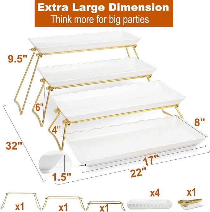 KAQAHIDO Extra Large 4 Tier Serving Tray Set, Tiered Trays Stand - Image 5