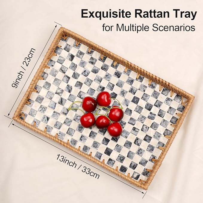 Rectangle Rattan Tray with Mother of Pearl Inlay, Rattan Serving Tray with - Image 9