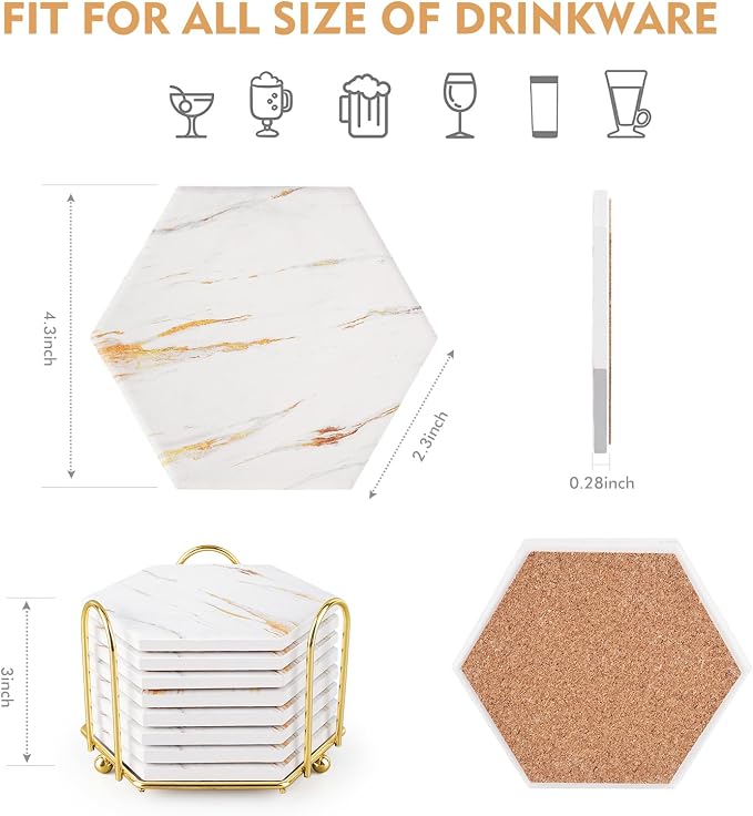 8 pcs Coasters for Drinks with Metal Holder with Cork Base for Tabletop - Image 4