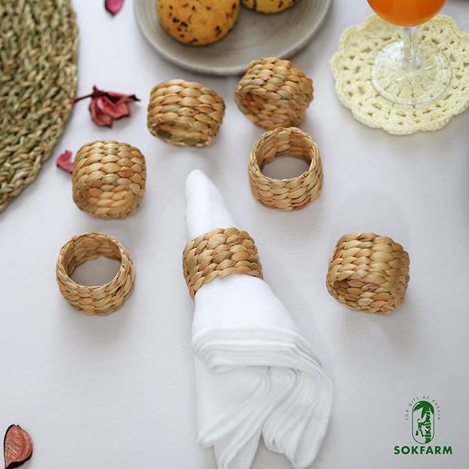 12 Pcs Round Woven Napkin Rings, Water Hyacinth Rattan Napkin Rings Set of 12 - Image 4