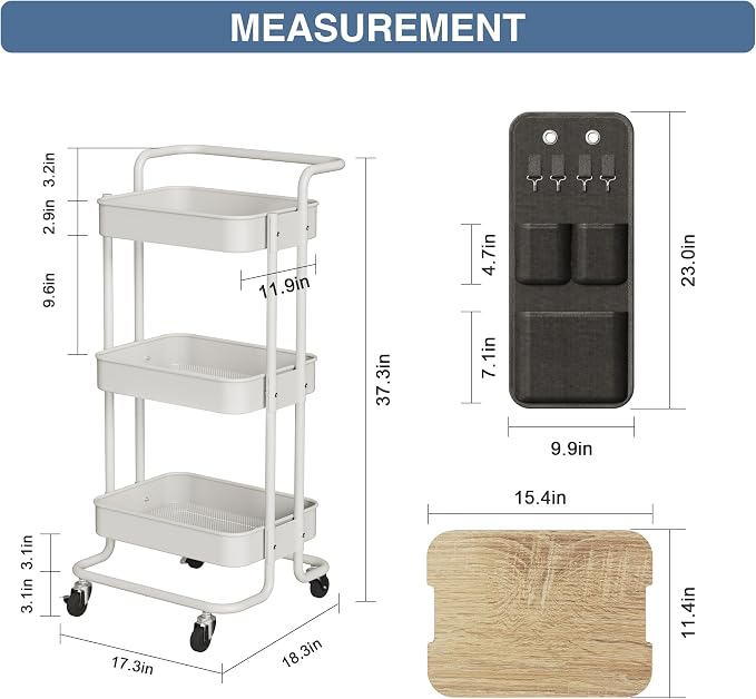 DTK 3-Tier Rolling Cart with Table Top, Metal Utility Cart with Side Bags | - Image 6