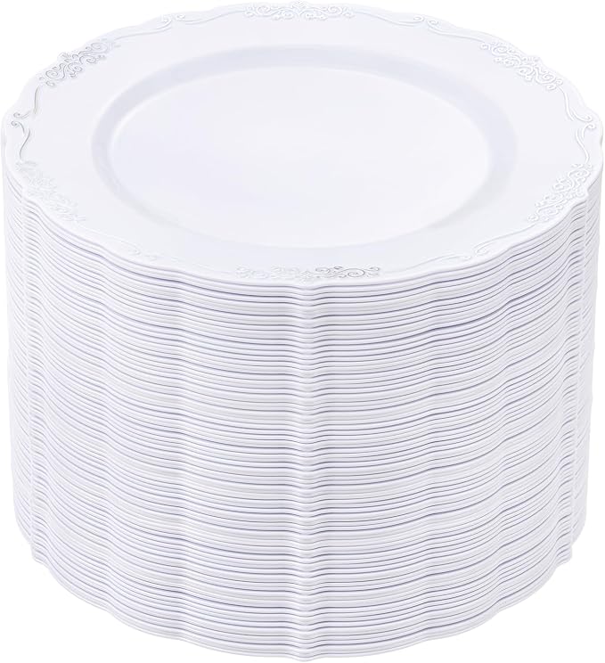 DaYammi 60PCS White and Silver Plastic Plates, Heavy Duty White and Silver by DaYammiwillaccompanyyou