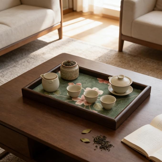 Wooden Valet Tray with Floral Base - Image 5