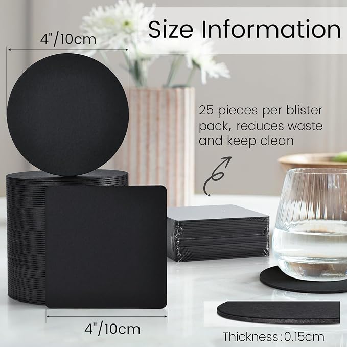 200 PCS Disposable Paper Coasters, Thickened 1.5mm 4 Inch Cardboard Blanks | - Image 3