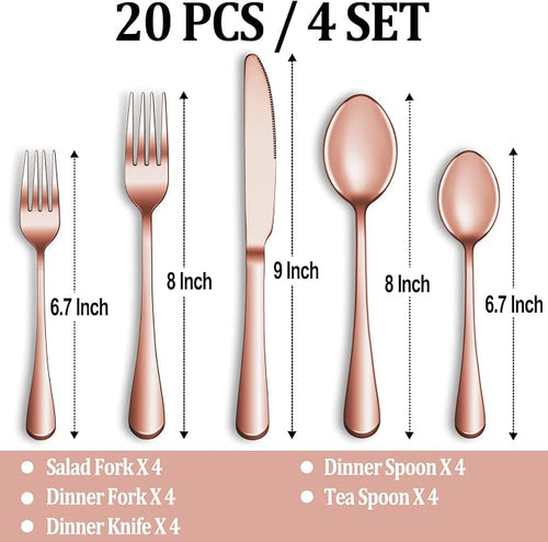 20 Pcs Rose Gold Silverware Set Service - Image 2