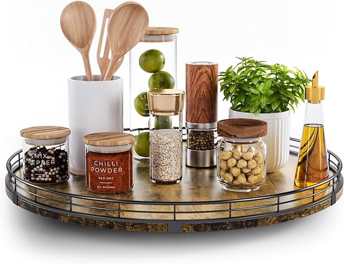 Lazy Susan Turntable Organizer for Table Top, 18’’ Round Wooden Lazy Susan for by HGF