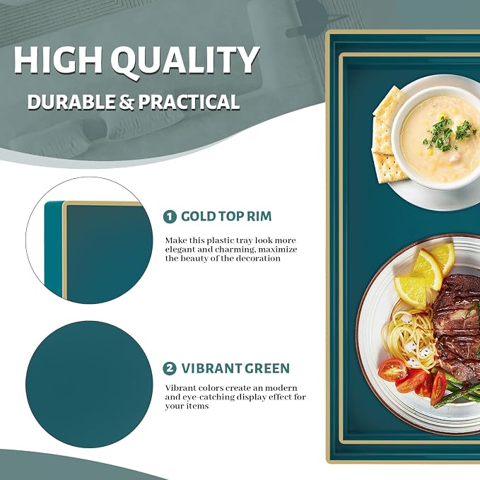 Green Serving Tray with Handles, Plastic Decorative Tray Set of 2 | Decorative - Image 3