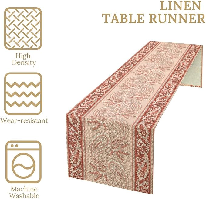 Pink Paisley Table Runner, Abstract Vintage Boho Paisley Flowers Leaves Print - Image 4