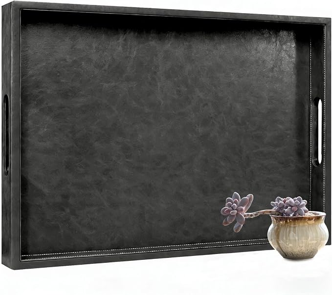 30 x 24 inches Rectangle Leather Ottoman Serving Tray by Unknown
