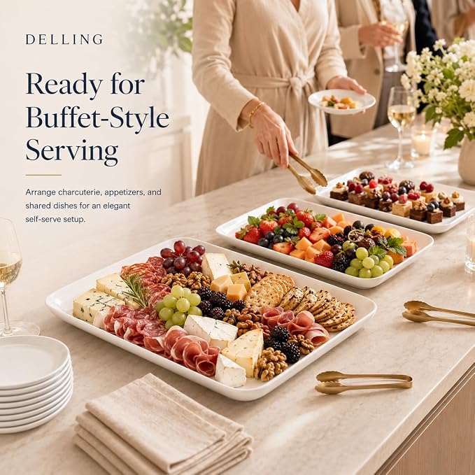 DELLING 18 Inch Large Serving Platter Set of 2, Rectangular Platters - Image 5