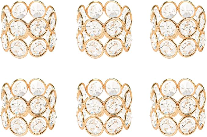 Crystal Metal Napkin Rings Set, Elegant Wedding/Party Table Decor, Shiny by kehail