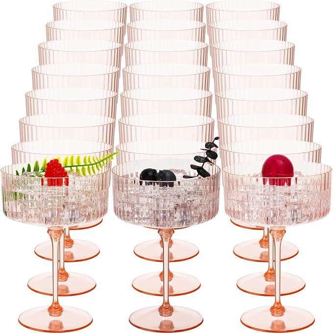 Jingmore 24 Pcs Ribbed Martini Glasses 10 oz Disposable Plastic Vintage Ribbed by Jingmore